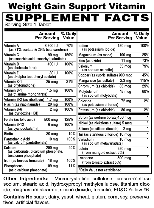 Weight Gain Vitamin Nutrition Facts